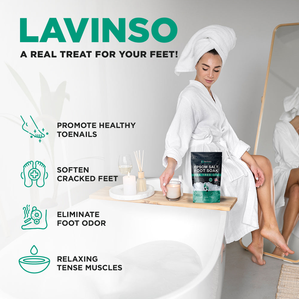 Lavinso Tea Tree Oil Foot Soak with Epsom Salt for Toenail Fungus and Athletes Foot