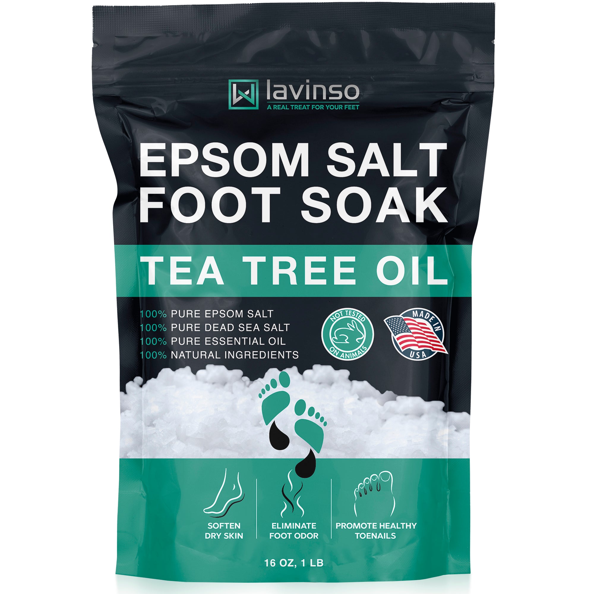 Lavinso Tea Tree Oil Foot Soak with Epsom Salt for Toenail Fungus and Athletes Foot