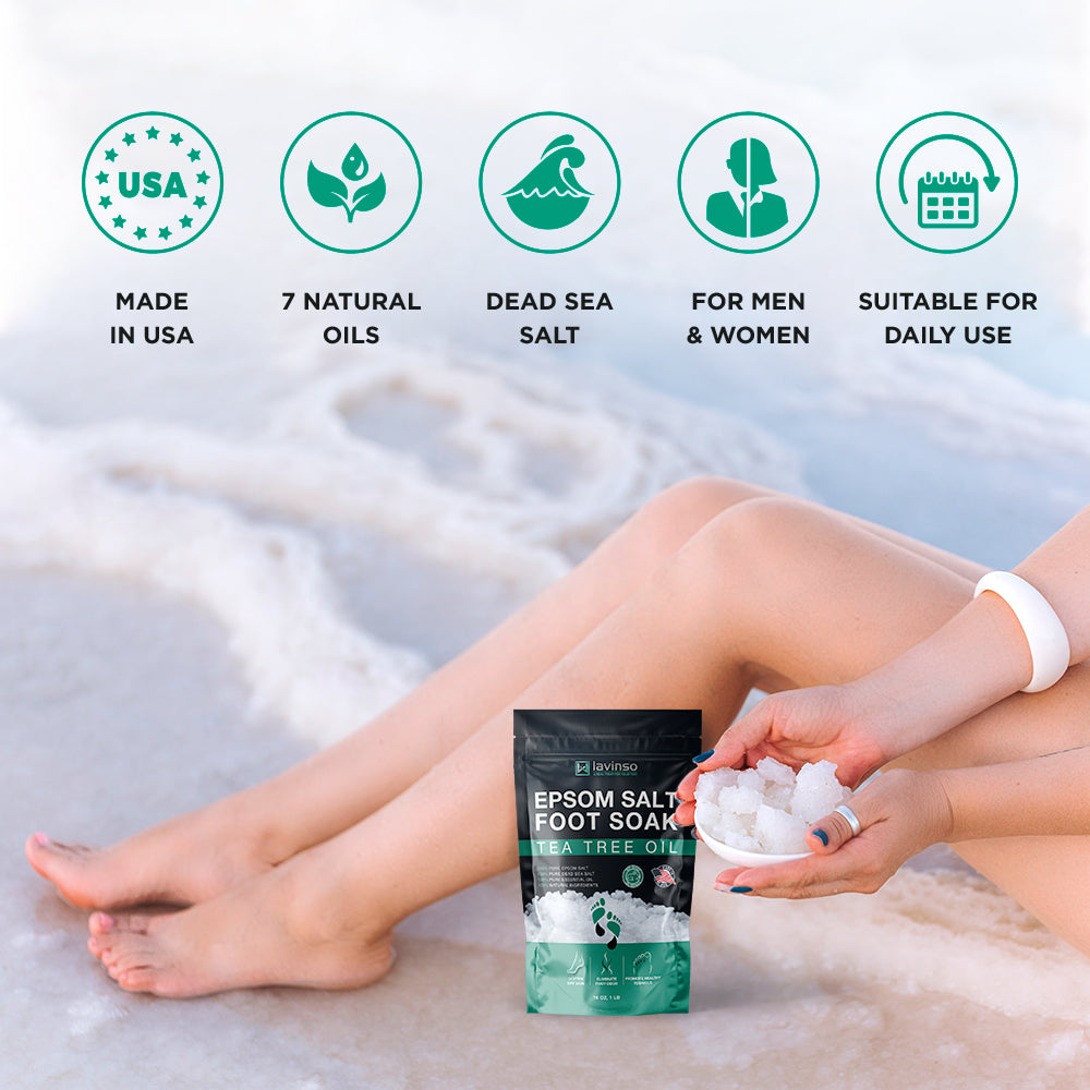 Lavinso Tea Tree Oil Foot Soak with Epsom Salt for Toenail Fungus and Athletes Foot