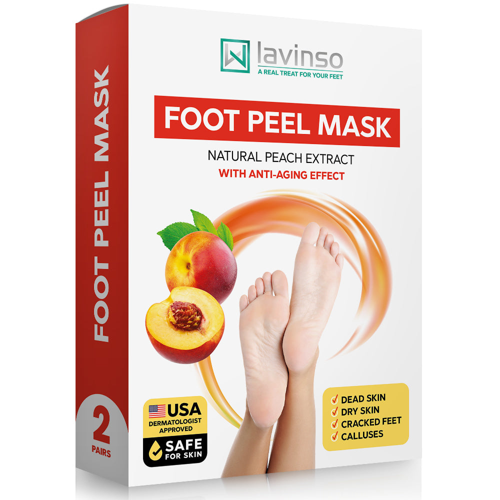 Peach Foot Peel Mask - for Dry Cracked Feet - Remove Dead Skin and Calluses | Lavinso