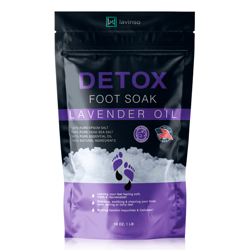 Lavender Oil Foot Soak for Dry Cracked Feet with Epsom Salt - Athlete's Foot, Removes Odor Scent - Softens Calluses & Soothes Sore Tired Feet